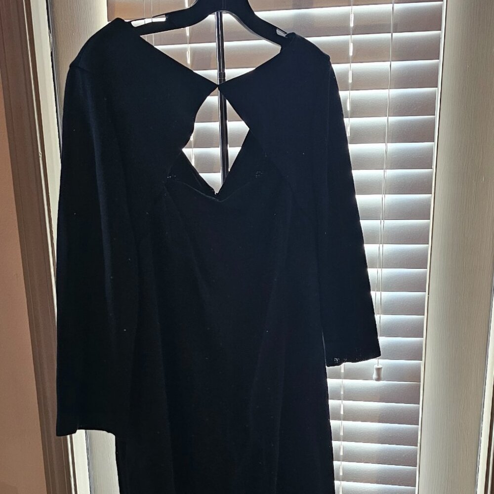 St John Collection Black Sequined Sleeve Dress Caviar Sz 14